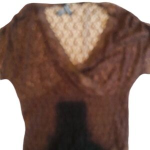 Ideology size  large brown lace deep v- neck cross over top 3/4 bell sleeve